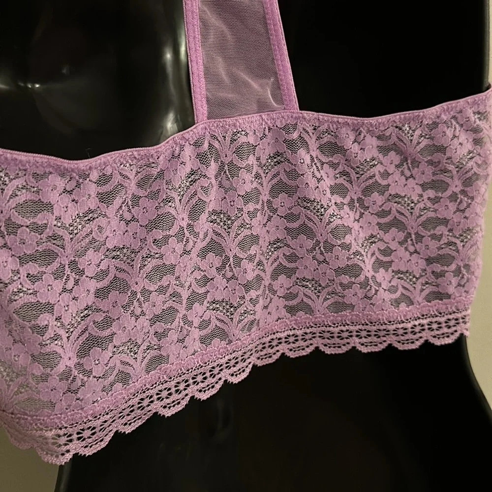 Free People Intimately Stay With Me Bralette Purple Lilac Lace Bra Mesh Large